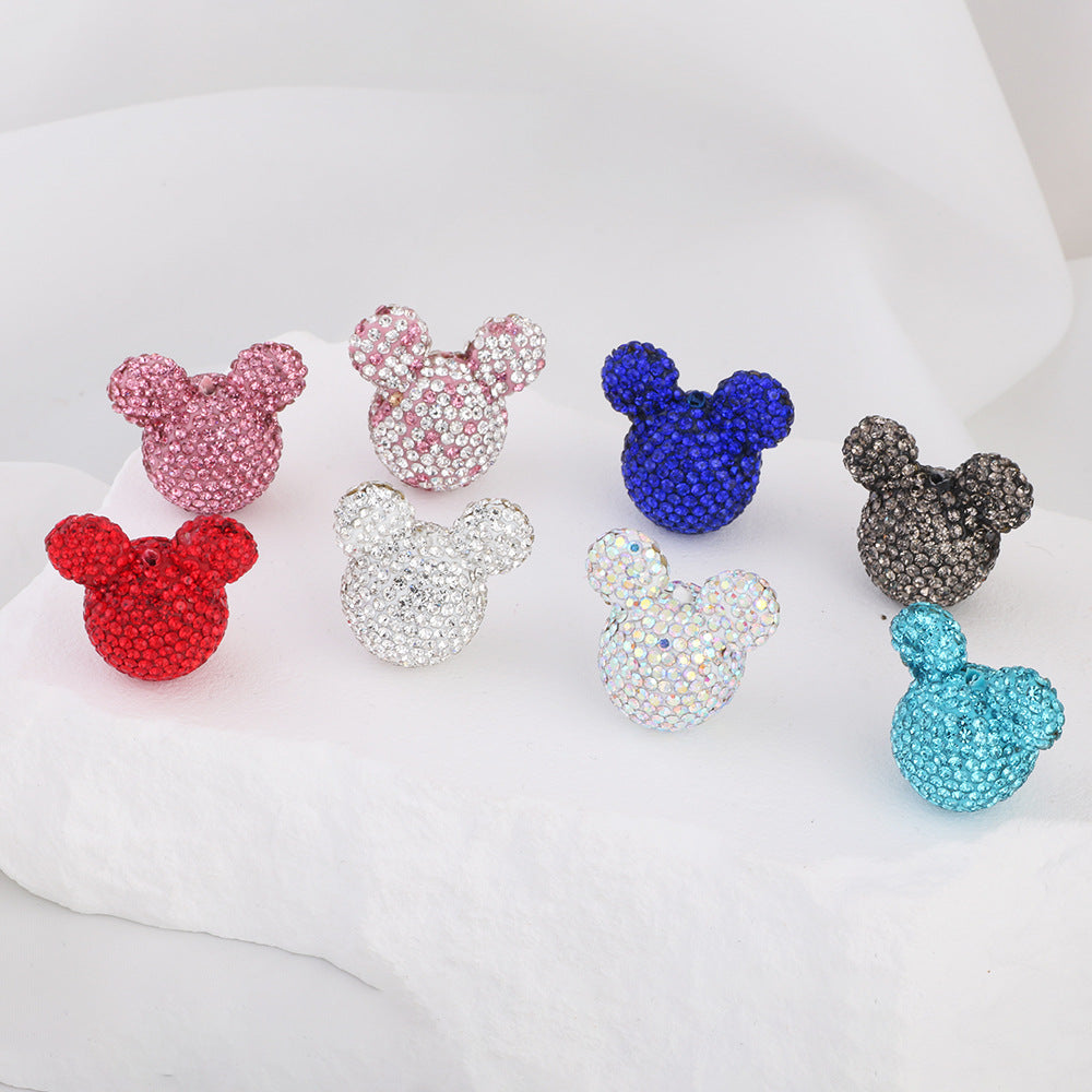 Polymer Clay Mickey Head Rhinestone Beads 17mm Full Pave 6pcs