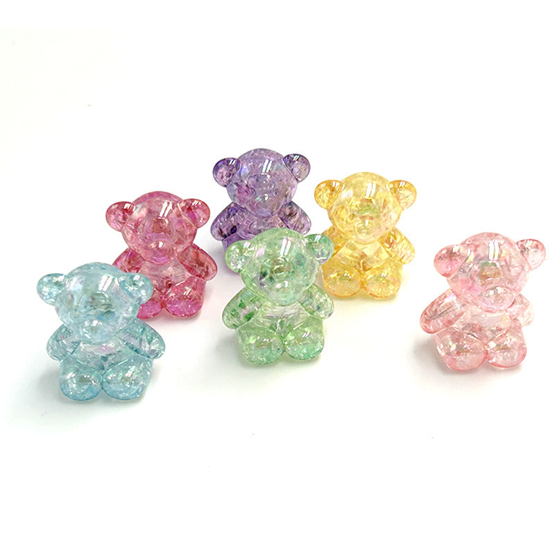 Crackle Bear Acrylic Beads 31mm Glossy Textured Pastel 5pcs 5