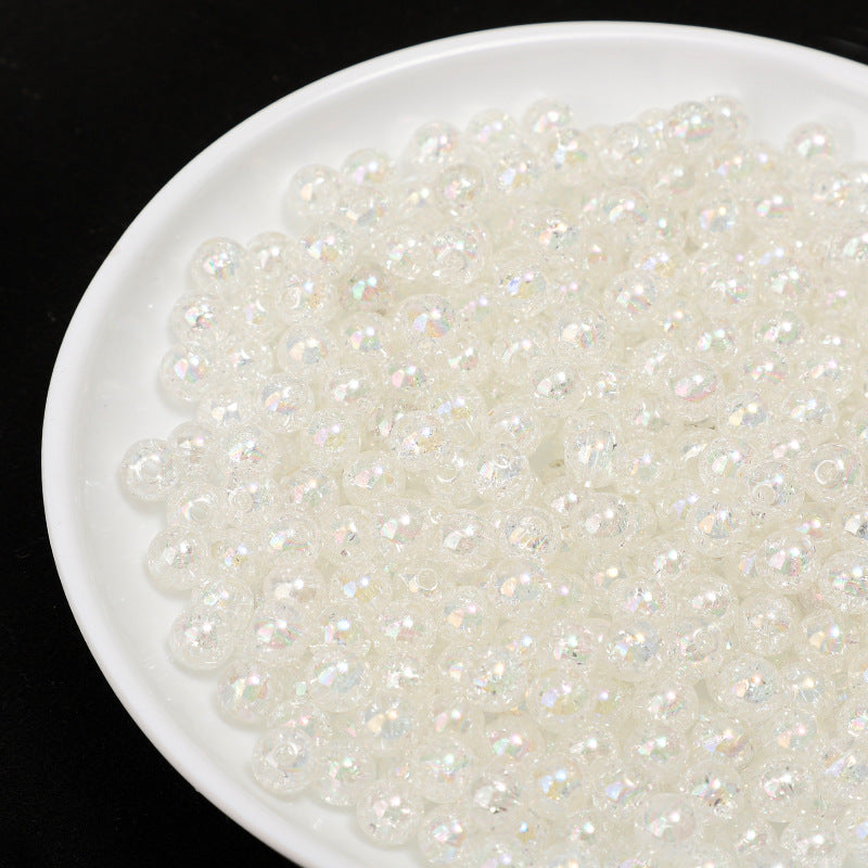 Plating Round Acrylic Beads 8mm UV Crackle Mixed Colors 500pcs 5