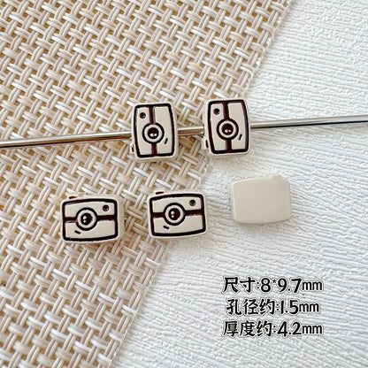 Camera Milk Carton Painted Metal Beads Glossy Enamel 20pcs 13