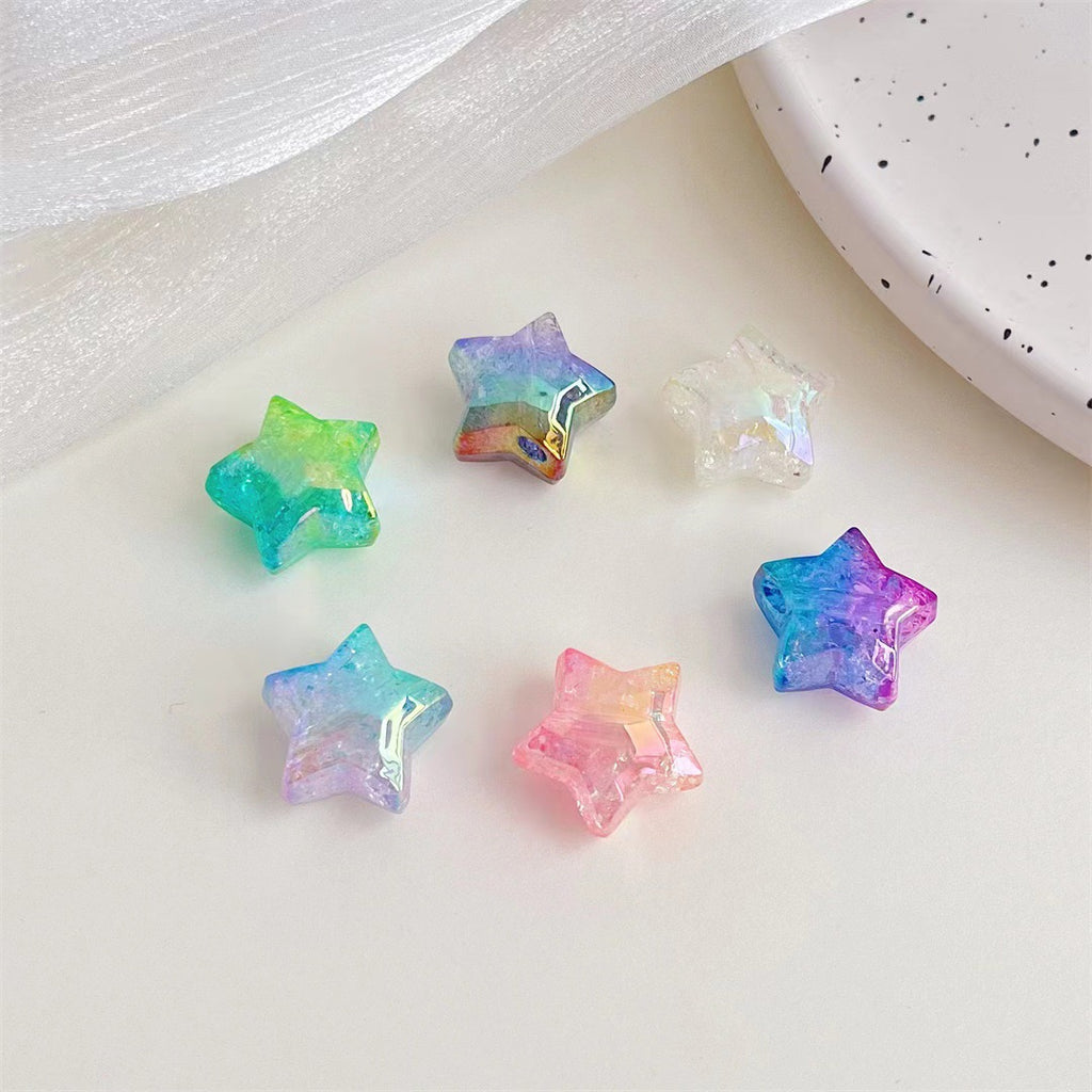 Gradient Faceted Crackle Star Acrylic Beads 21mm Colorful Mixed 100pcs
