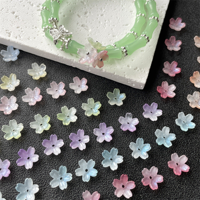 Cherry Blossom Flower Glass Beads 10mm Iridescent Mixed Colors 100pcs