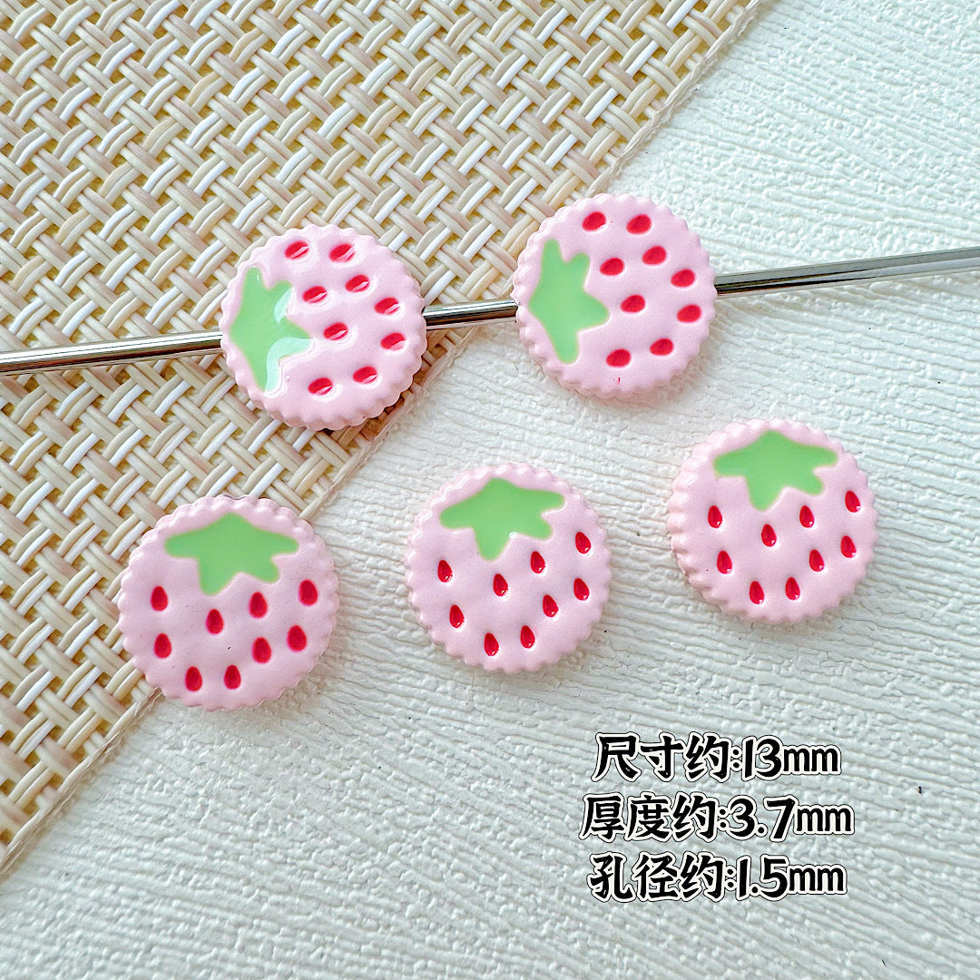 Strawberry Biscuit Metal Beads 13mm Painted Enamel 10pcs 4