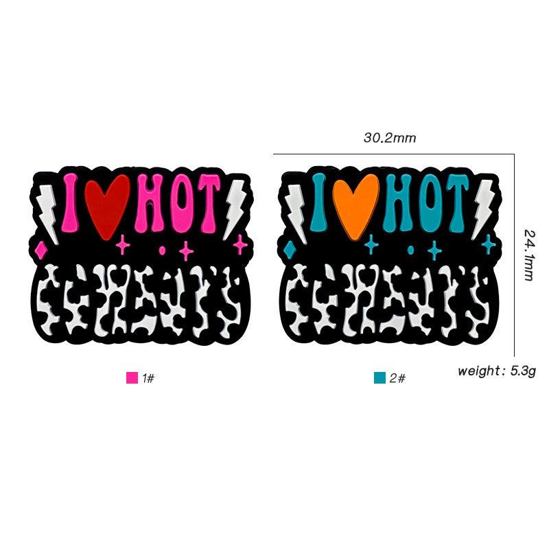Silicone Focal Beads Bold I Heart Hot Cheeks Lightning Bolt Design 20pcs 2