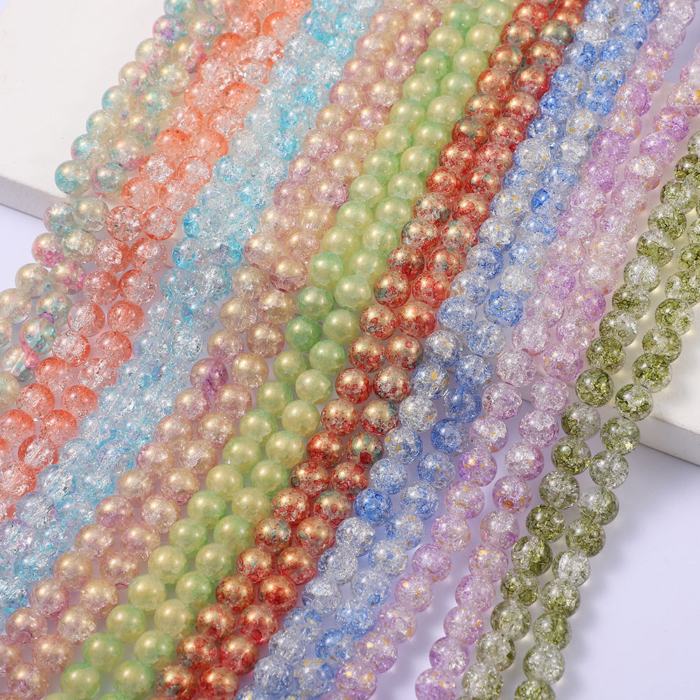 Crackle Round Glass Beads 10mm Mixed Color Dual Tone 5 Strands