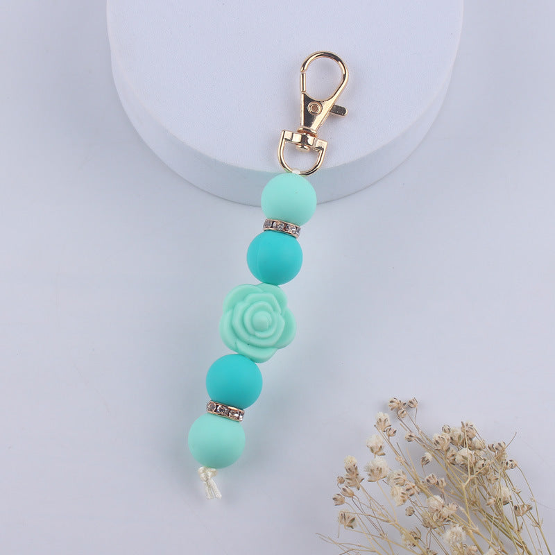 Double-Sided Rose Beaded Silicone Keychain Pastel Colors 12