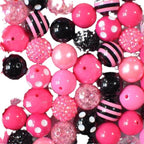 Bubblegum Beads 20mm Black Rose Pink Rhinestone Striped Polka Chunky Mix 50pcs 3
