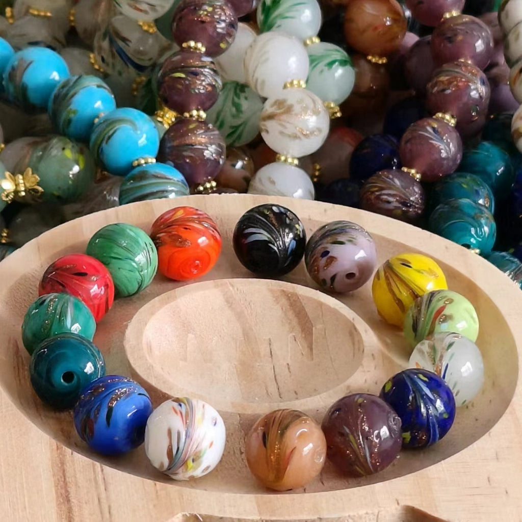 Painted Phoenix Tail Lampwork Glass Beads 12mm Multicolor 50pcs