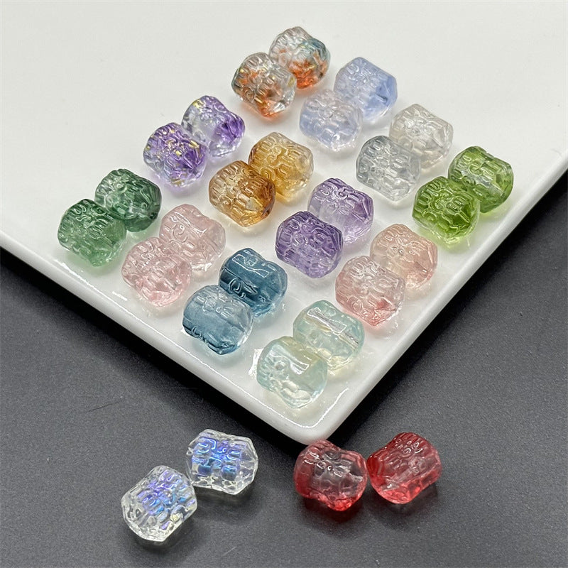 Electroplated Transparent Glass Beads 12mm Etched Rainbow Pattern 100pcs
