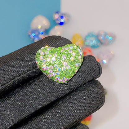 Rhinestone Heart Clay Beads 24mm Colorful Shamballa 6pcs 13