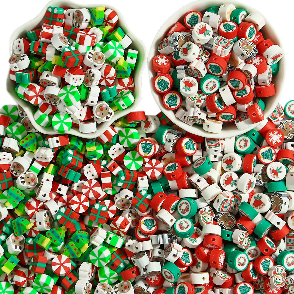 Flat Round Clay Beads 9mm Christmas Multicolor Festive 100pcs