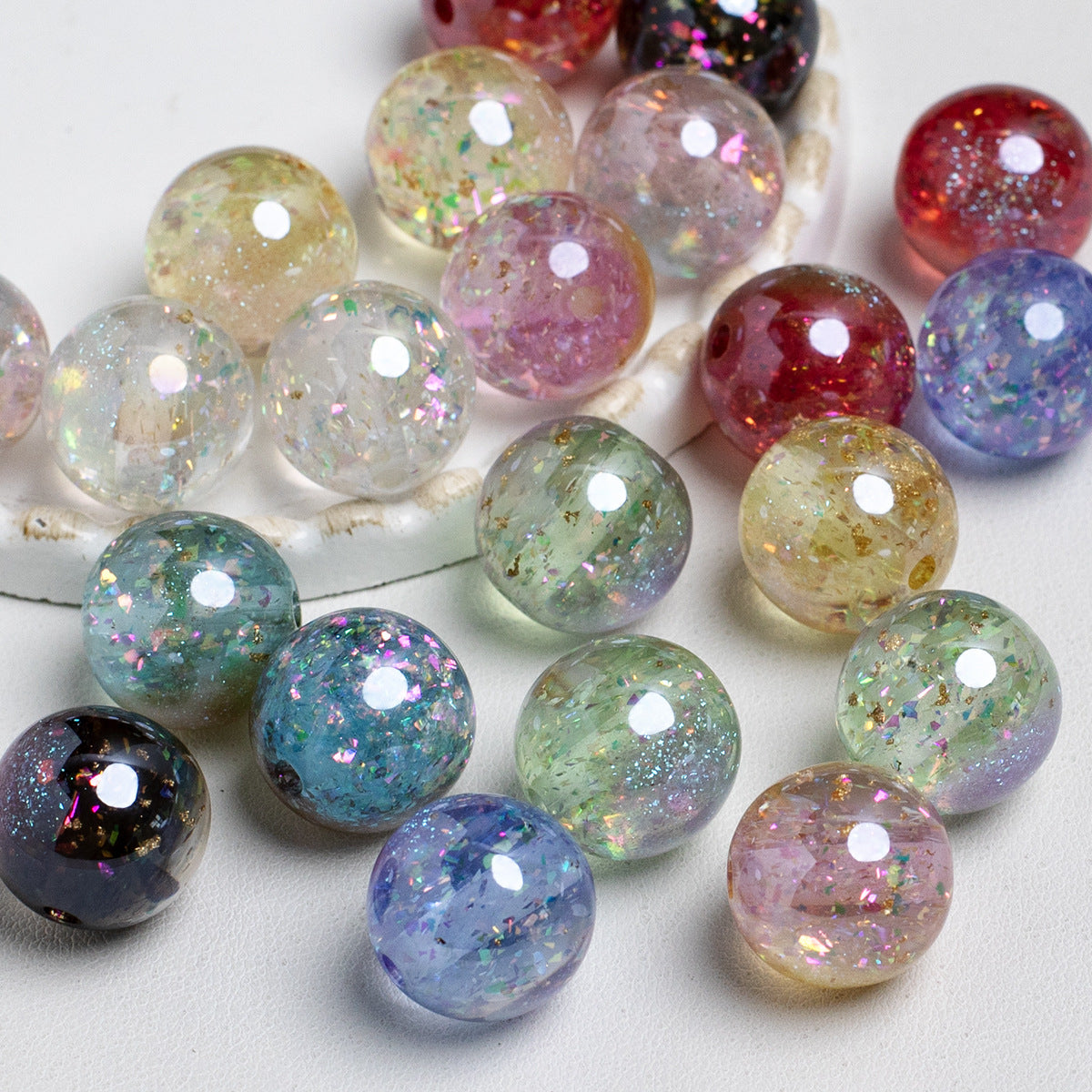 Shimmer Glitter Filled Resin Beads 16mm Round Mixed Colors 10pcs 5