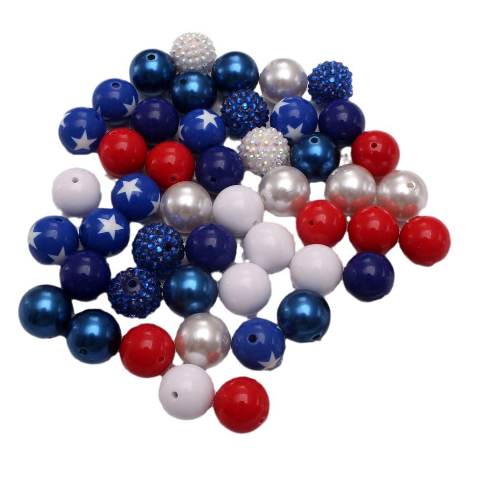 Bubblegum Beads 20mm Red White Blue Star Rhinestone Chunky Mix 50pcs 5