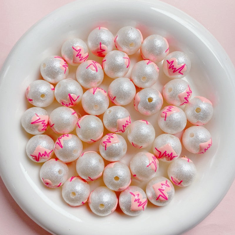 Painted Round Acrylic Beads 16mm Cartoon Hand Painted Imitation Pearl 5pcs 9