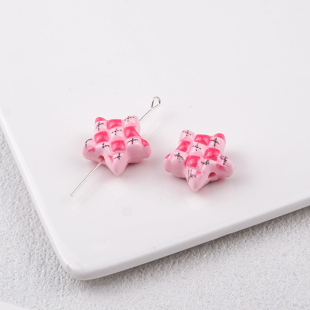 Waffle Pattern Star Acrylic Beads 19mm Colorful Mixed 20pcs 12