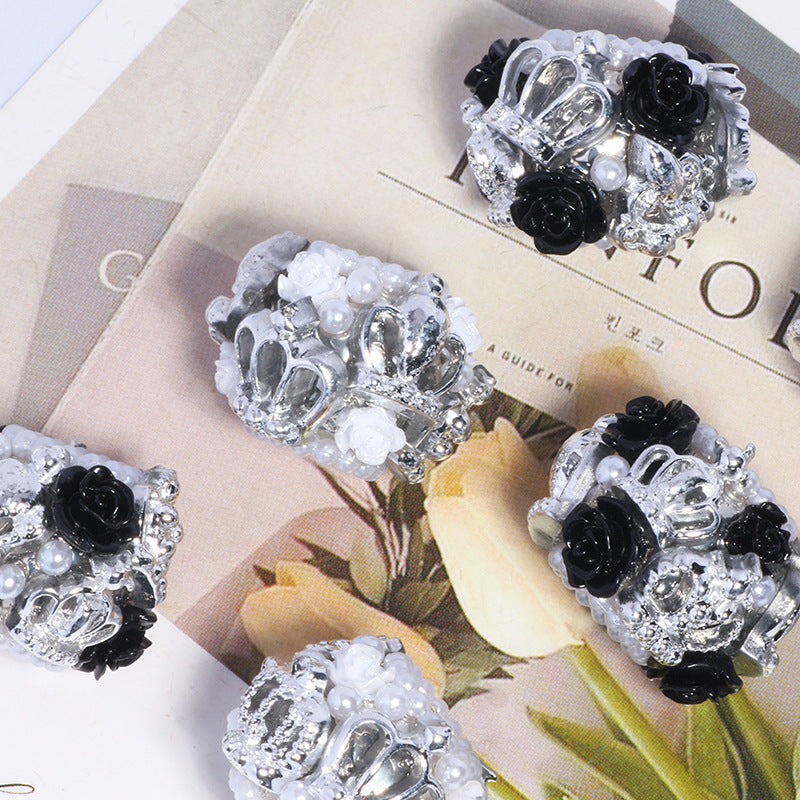 Crown Barrel Rhinestone Beads 23mm Silver Resin Alloy 5pcs 4