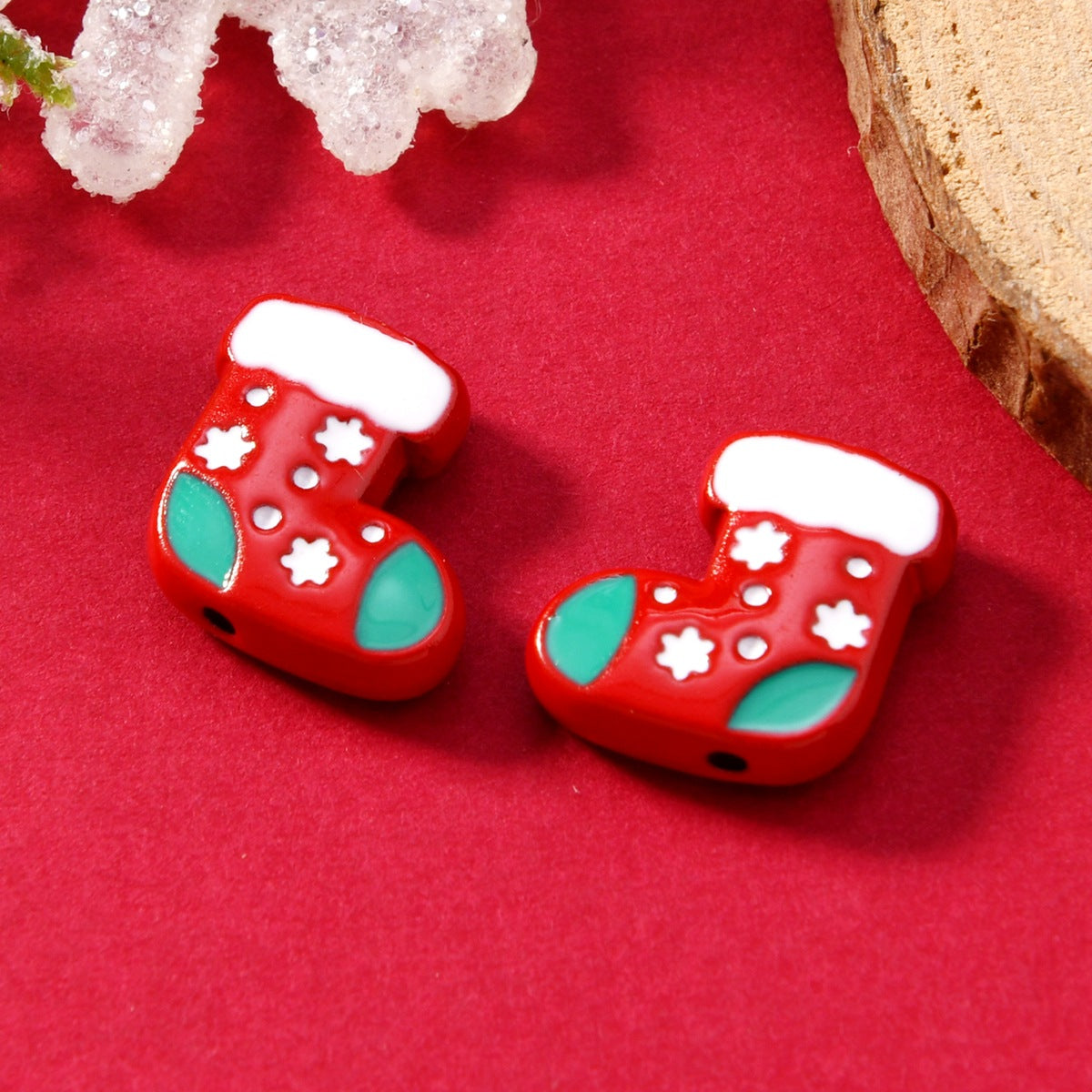 Christmas Series Enamel Metal Beads Festive Holiday Designs 10pcs 9