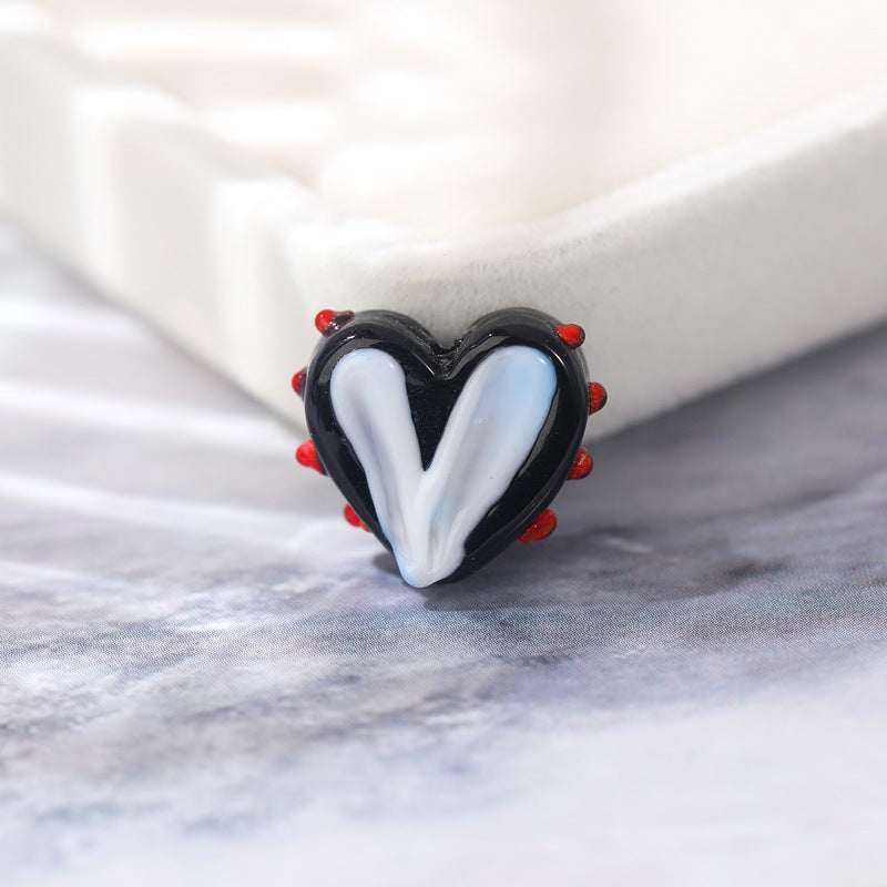 Lampwork Glass Beads Heart 14x17mm Hand Painted Two Tone Dotted 25pcs 9