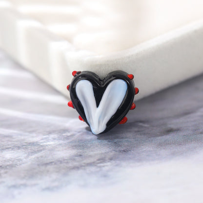 Lampwork Glass Beads Heart 14x17mm Hand Painted Two Tone Dotted 25pcs 9