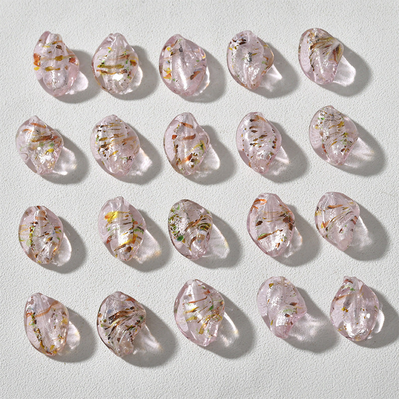 Lampwork Glass Beads Leaf Curled 14x21mm Translucent Vibrant 4pcs 2