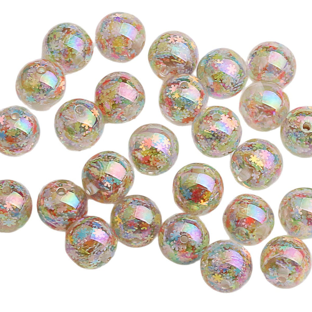 Iridescent Snowflake Resin Beads 16mm Round Translucent 20pcs 5