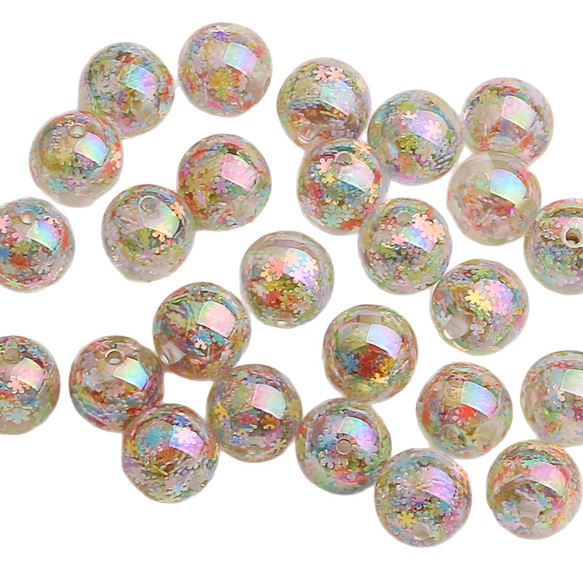 Iridescent Snowflake Resin Beads 16mm Round Translucent 20pcs 5