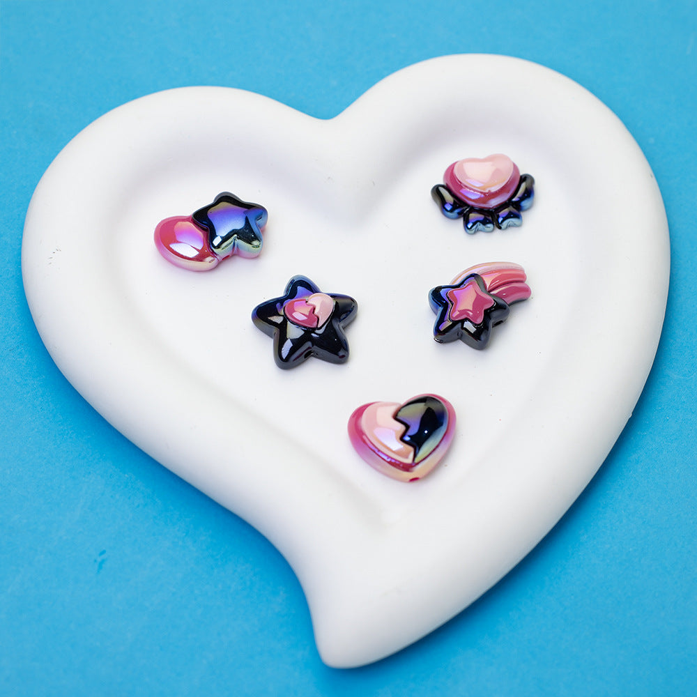 Sweet And Sassy Heart Star Resin Beads Glossy Pink Purple 20pcs 3