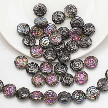 Electroplated Flat Spiral Glass Beads 12mm Metallic Iridescent 30pcs 13