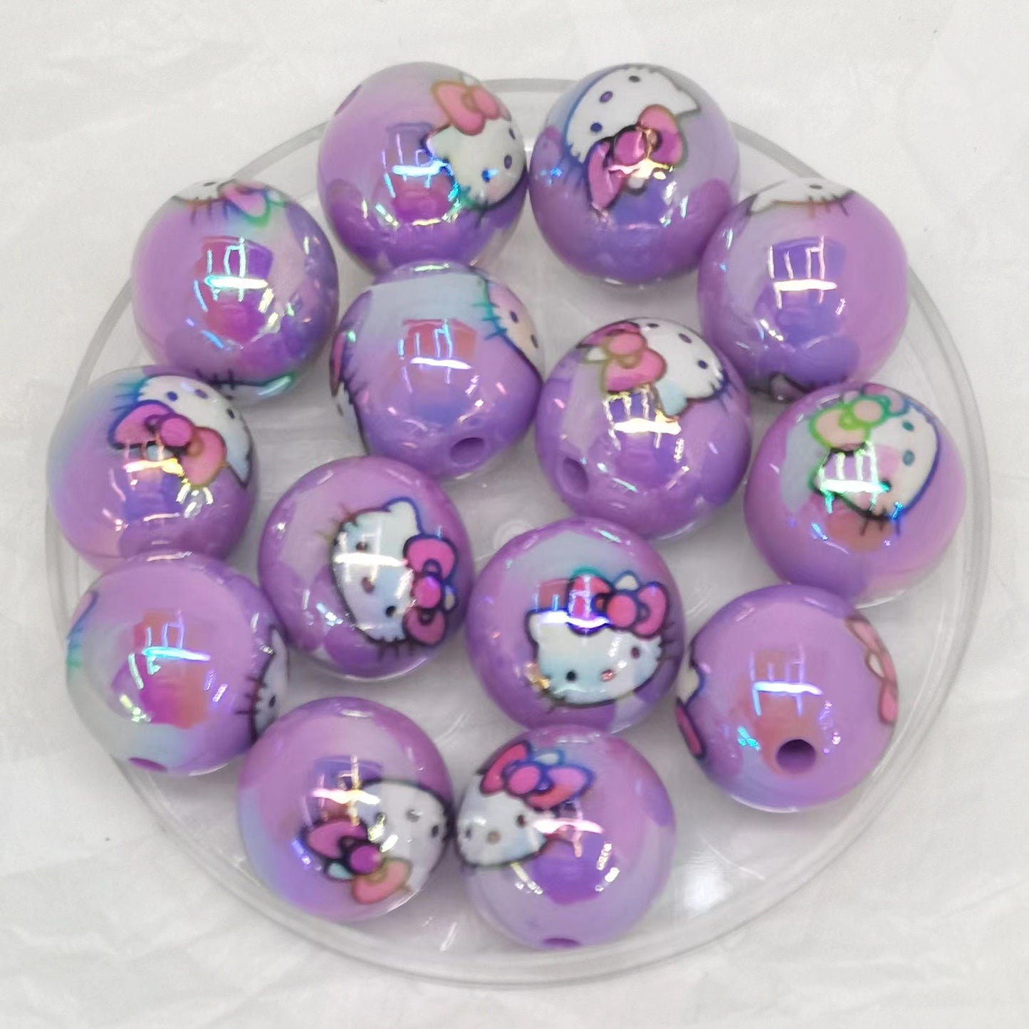 UV Plating Round Acrylic Beads 16mm Hello Kitty Printed 100pcs 10