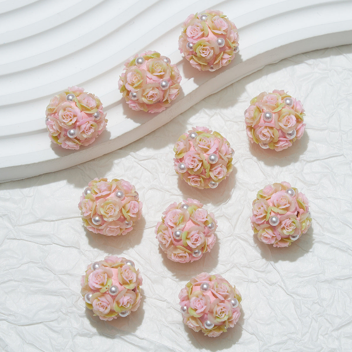 Embellished Flower Cluster Clay Beads 20mm Gradient Rose 10pcs 9