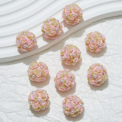 Embellished Flower Cluster Clay Beads 20mm Gradient Rose 10pcs 9