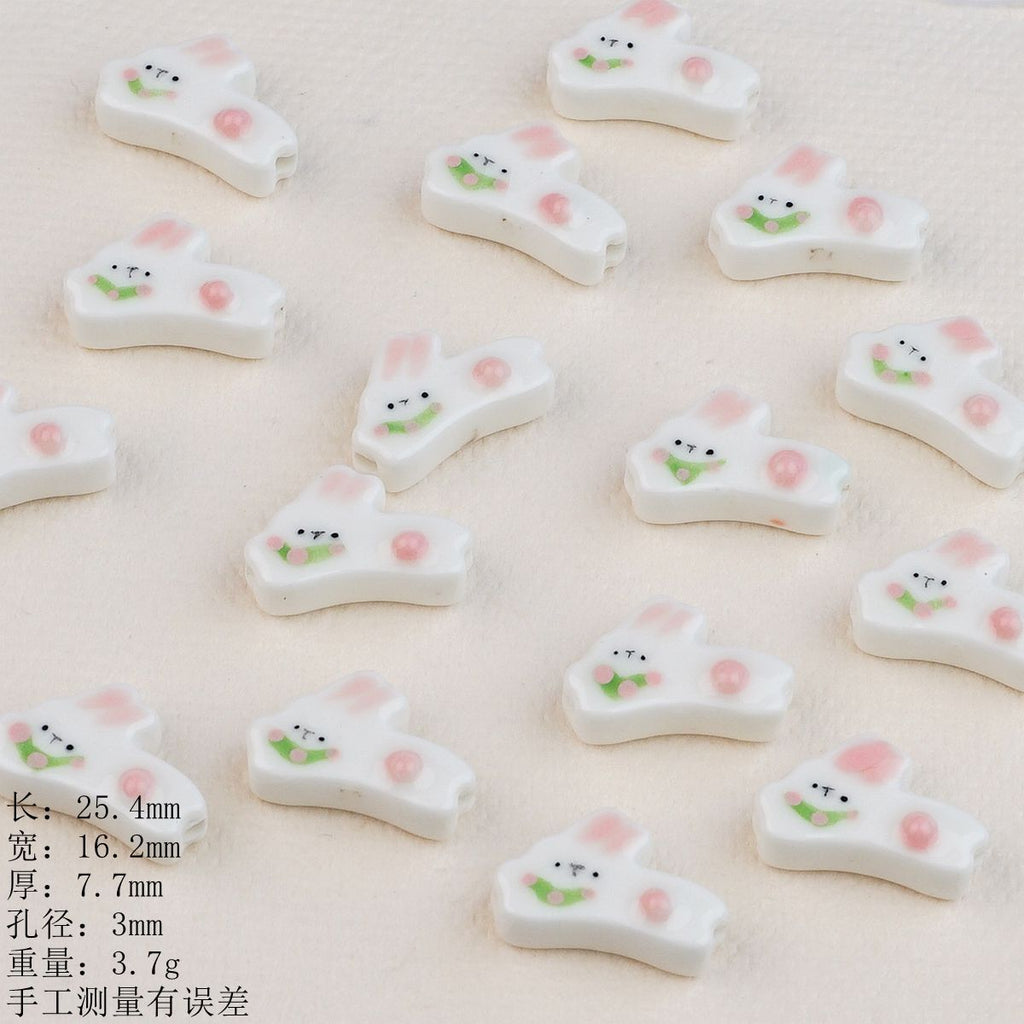 Running Bunny Ceramic Beads 25mm Hand Painted Cute Design 2pcs 4