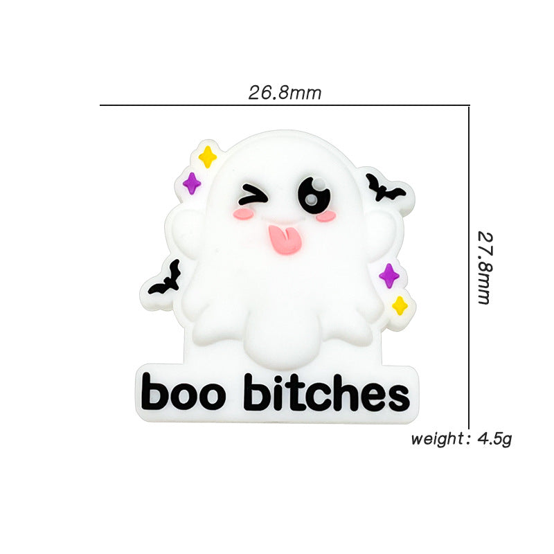 Silicone Focal Beads Halloween Winking Ghost With Printed Text 20pcs 3