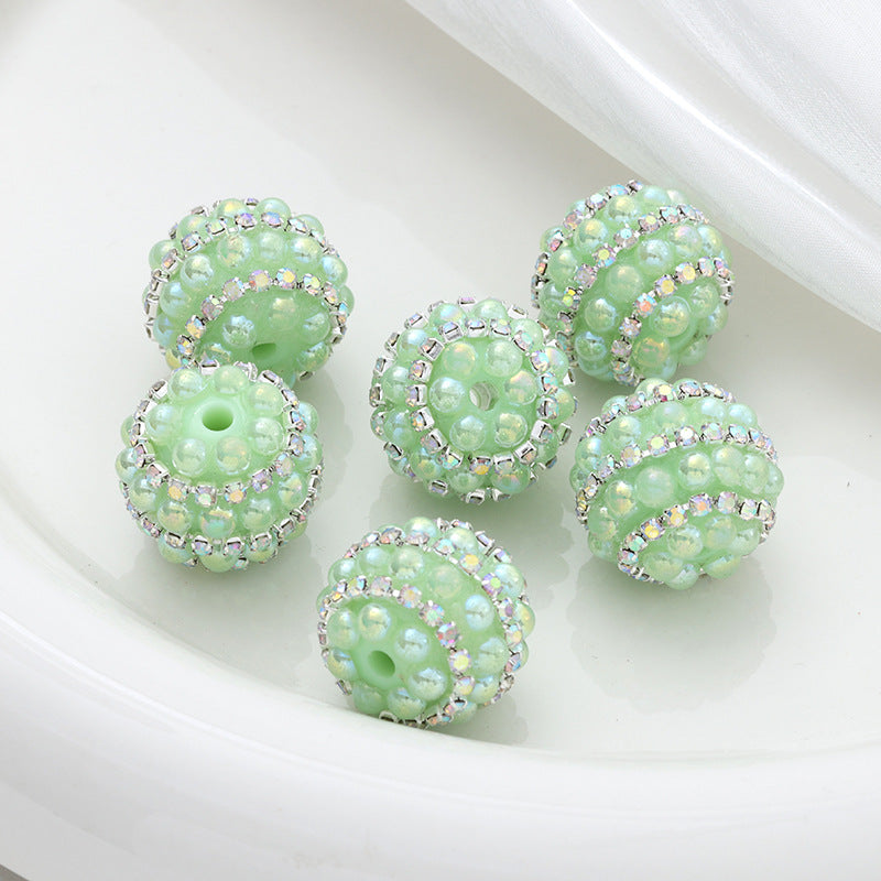 Embellished Bubblegum Beads 20mm Pearl Wrapped with Rhinestone Chain 4pcs 13