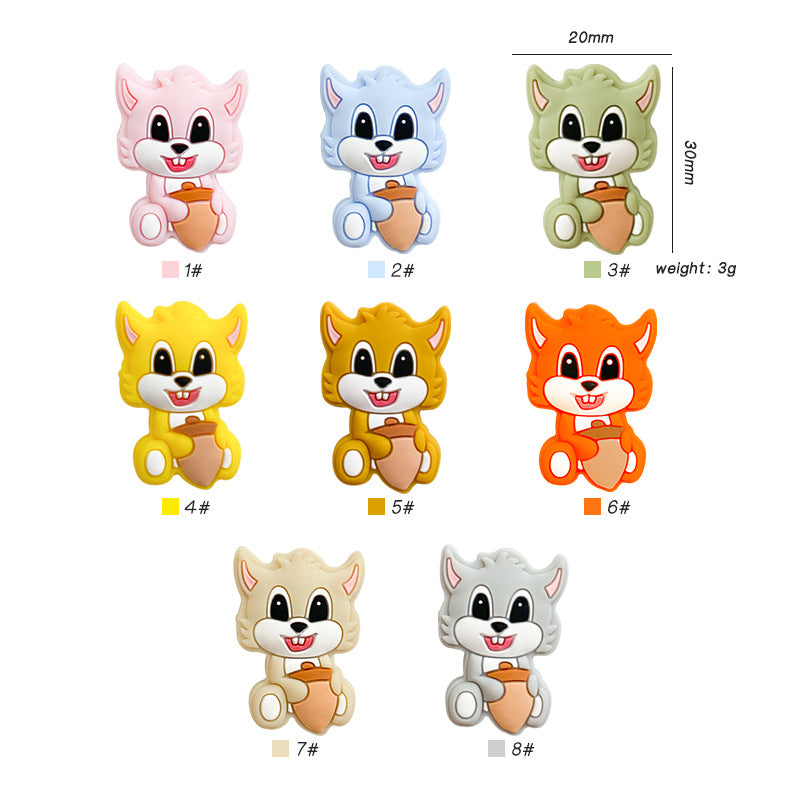 Silicone Focal Beads Squirrel Holding Acorn Pastel Colors 20pcs