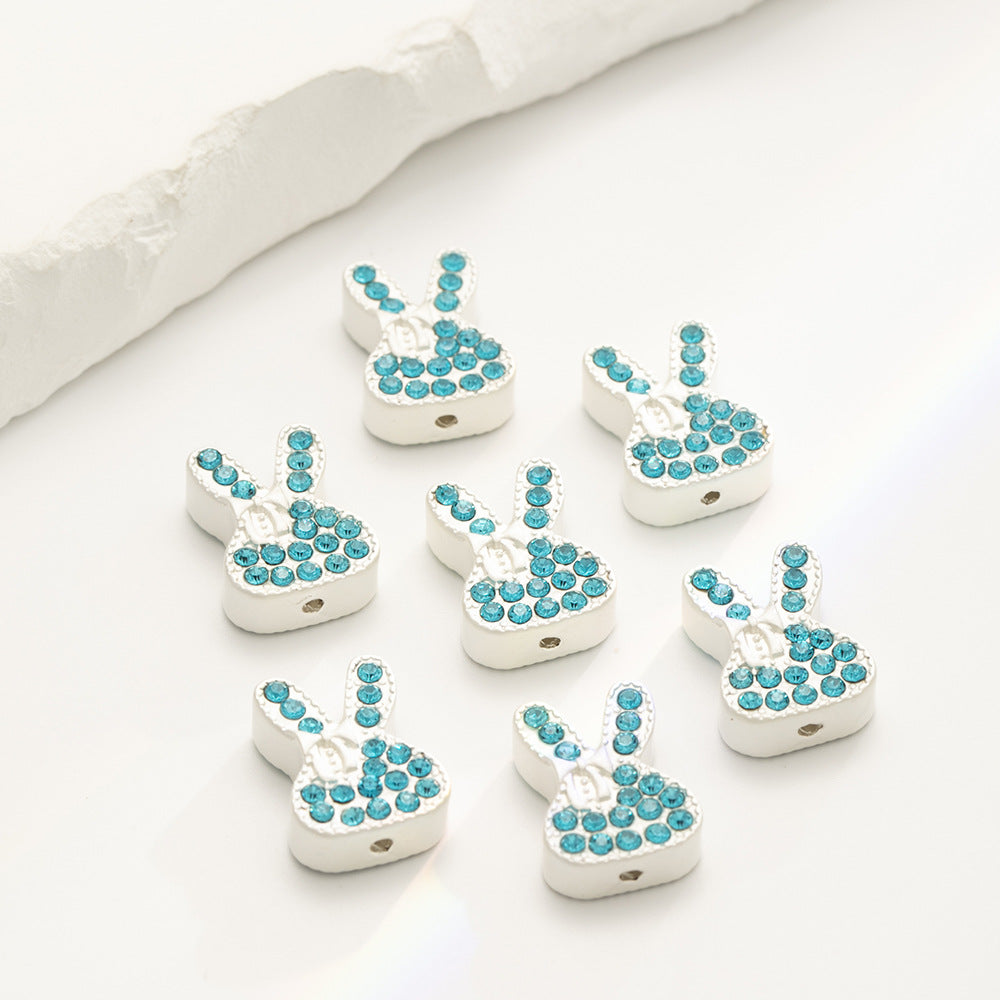 Rhinestone Rabbit Alloy Beads 17mm Colorful Sparkle 10pcs 7