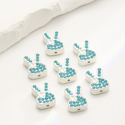Rhinestone Rabbit Alloy Beads 17mm Colorful Sparkle 10pcs 7