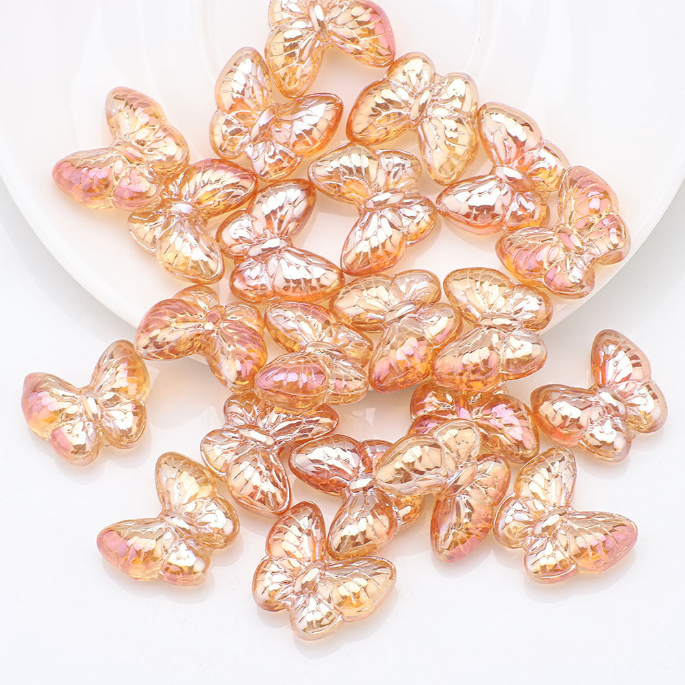 Plating Butterfly Glass Beads 17x10mm Iridescent Detailed Wings 10pcs 7
