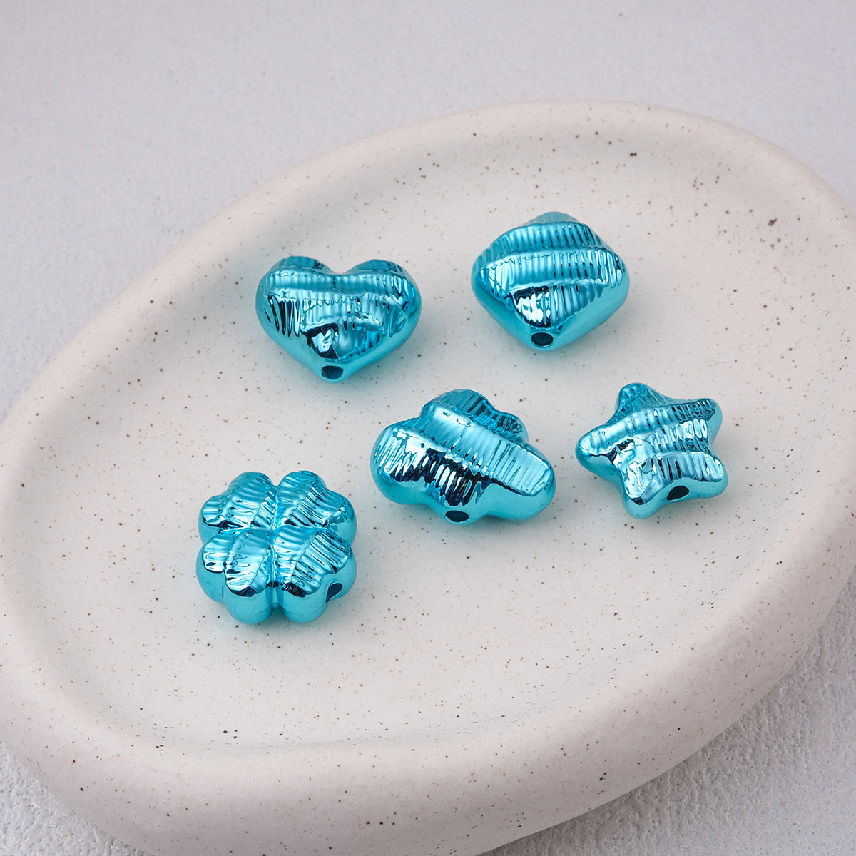 Metallic Wrinkle Heart Star Cube Clover Acrylic Beads Colorful 20pcs 7