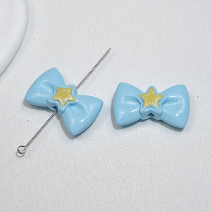Painted Star Bow Acrylic Beads 28mm Glossy Mixed Colors 30pcs 10