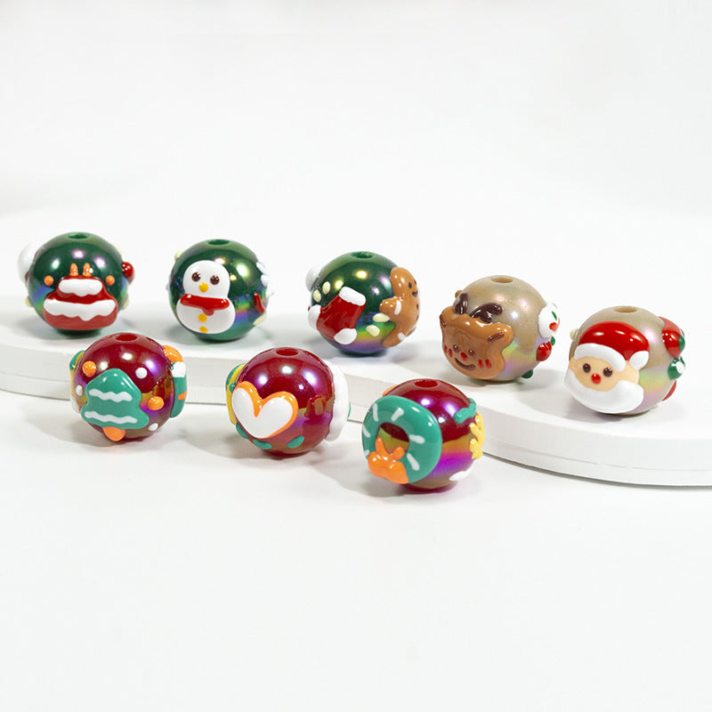Hand Painted Christmas Socks Acrylic Beads 16.7*15mm Colorful 10pcs