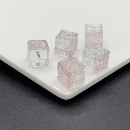 Carving Square Glass Beads 14mm Transparent Pastel Mixed 100pcs 6