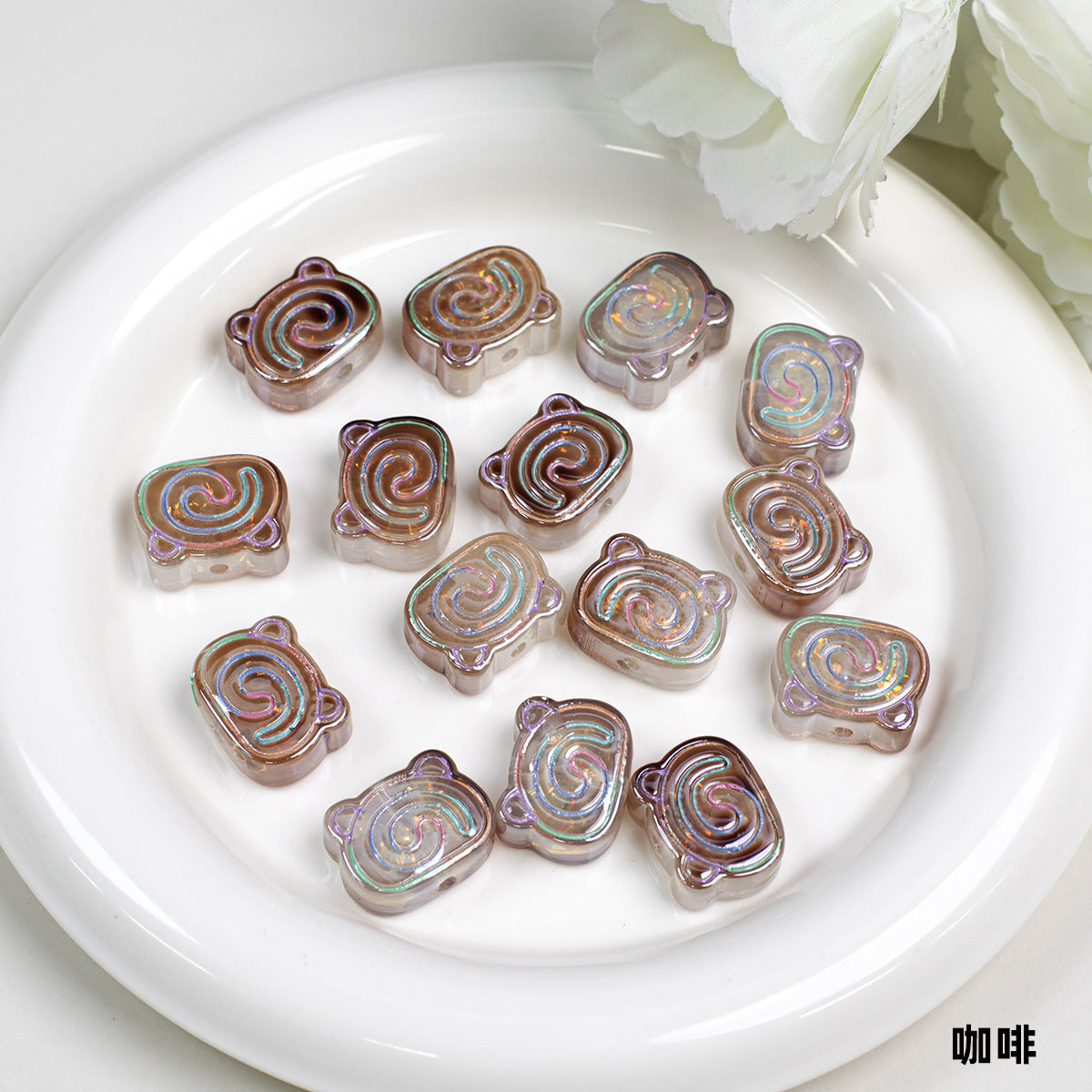 Spiral Pattern Bear Resin Beads 20mm Multicolor Translucent 10pcs 11