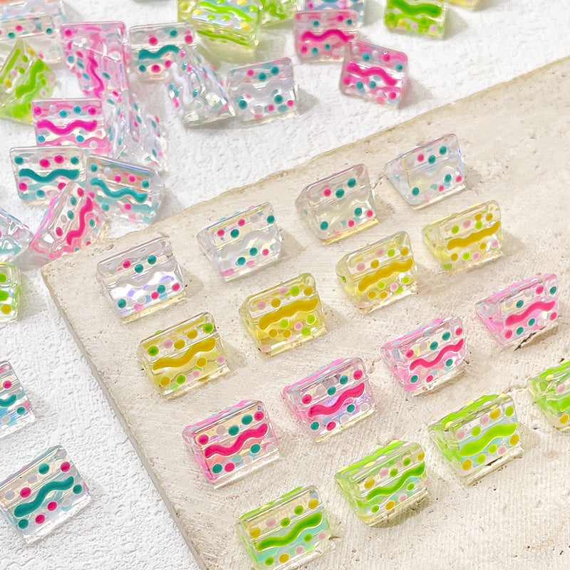 Lampwork Prism Glass Beads 12mm Hand Painted Dopamine Polka Dotted 5pcs