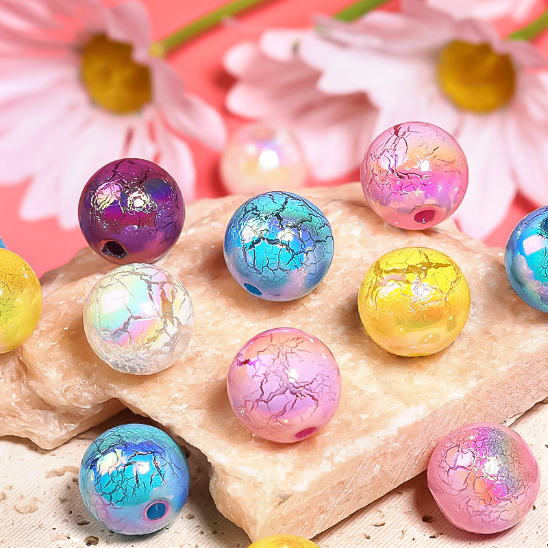 Spray Painted Round Acrylic Beads 16mm UV Plating Crack 50pcs