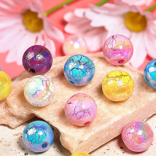 Spray Painted Round Acrylic Beads 16mm UV Plating Crack 50pcs