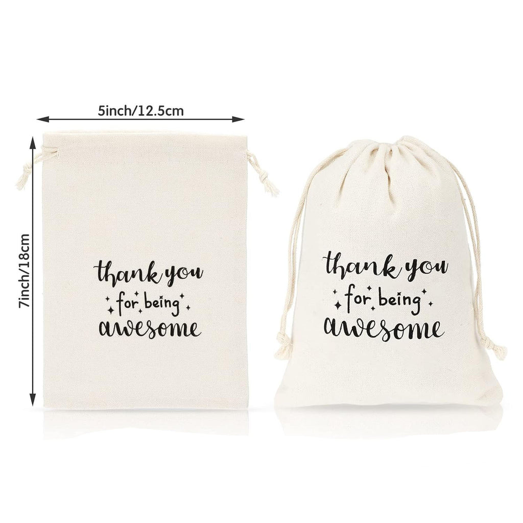 Cotton Drawstring Cloth Bag Thank You Printed Natural Tone 1pc 10x14-20x30cm 3