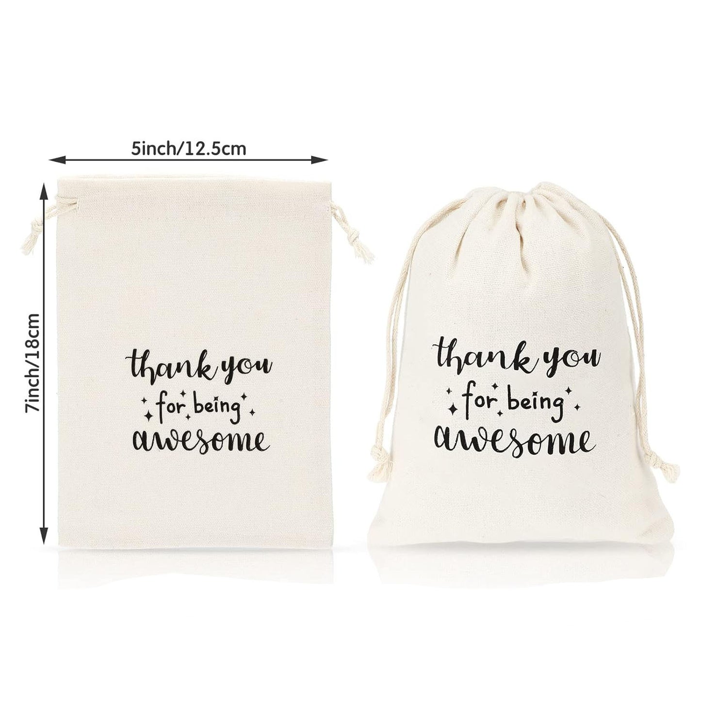 Cotton Drawstring Cloth Bag Thank You Printed Natural Tone 1pc 10x14-20x30cm 3