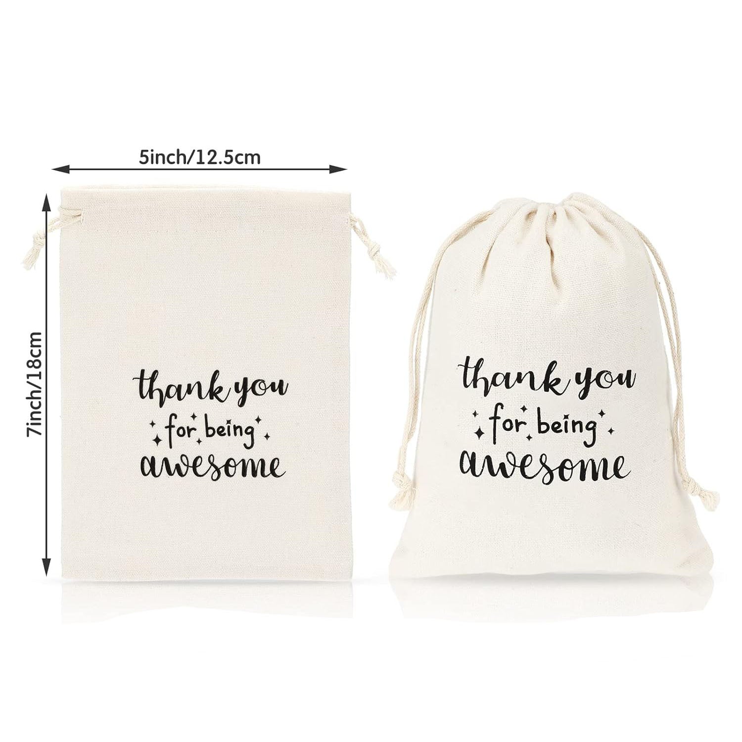 Cotton Drawstring Cloth Bag Thank You Printed Natural Tone 1pc 10x14-20x30cm 3