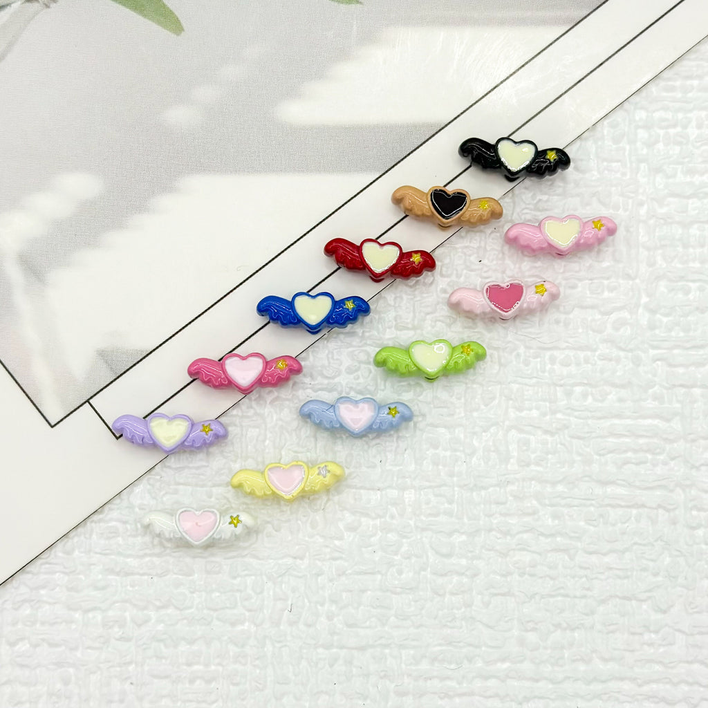 Heart Wing Metal Beads 14mm Bright Enamel Painted Alloy 20pcs